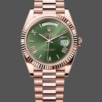 Replica Rolex Day Date 40 18k Everose Gold Olive Green Dial m228235 0025 40mm