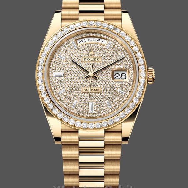 Replica Rolex Day-Date 40 18K Gelbgold Diamant Paved Zifferblatt Diamant m228348rbr 0037 Schweizer Handwerkskunst