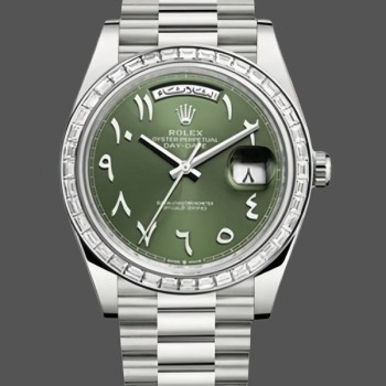 Replica Rolex Day-Date 40 Platinum Arabic Numerals Green with Diamonds 228396tbr