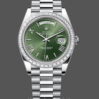 Replica Rolex Day Date 40 Platinum Olive Green Dial Diamond Bezel M228396TBR 0020 Replica Uhr