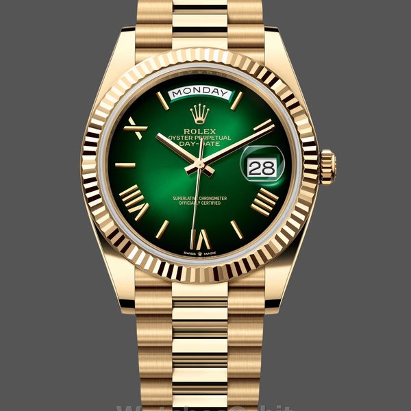 Replica Rolex Day Date 40 Gelbgold Grün Ombre Zifferblatt M228238 00691 Klassisches Design