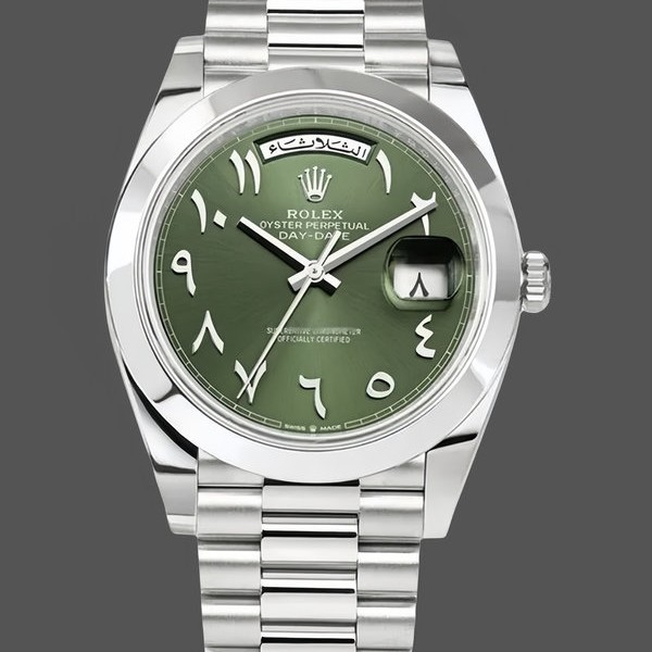 Replica Rolex Day-Date 40mm Arabic Platinum Olive Dial 228206 Luxuriöse Optik