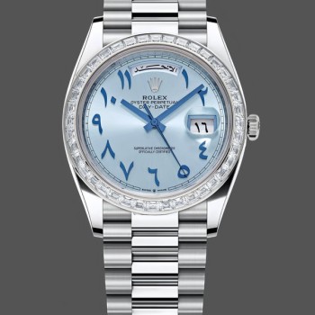 Replica Rolex Day-Date 40mm Platinum Ice Blue Arabic Dial Diamond Bezel 228396TBR Herrenuhr