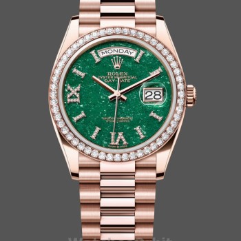 Replica Rolex Day Date Oyster 36 mm Everose Gold Diamonds Bezel M128345RBR 0068