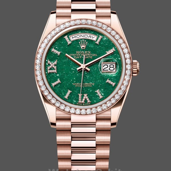 Replica Rolex Day Date Oyster 36 mm Everose Gold Diamonds Bezel M128345RBR 0068 Perfekte Replik