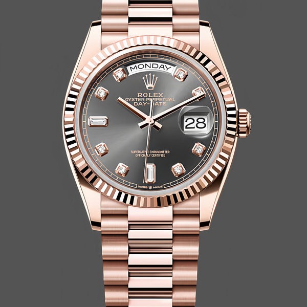 Replica Rolex Day Date Rose Gold Slate Diamond Dial President Bracelet M128235 0050 Stilvolles Accessoire