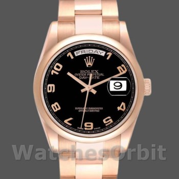 Replica Rolex President Day Date 118205 Rose Gold Black Dial 36mm Unisex Replica Uhr