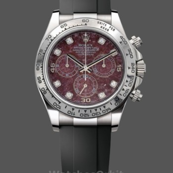 Replica Rolex Cosmograph Daytona 40MM White Gold Rare Rubellite Dial 116509 Rubber Strap