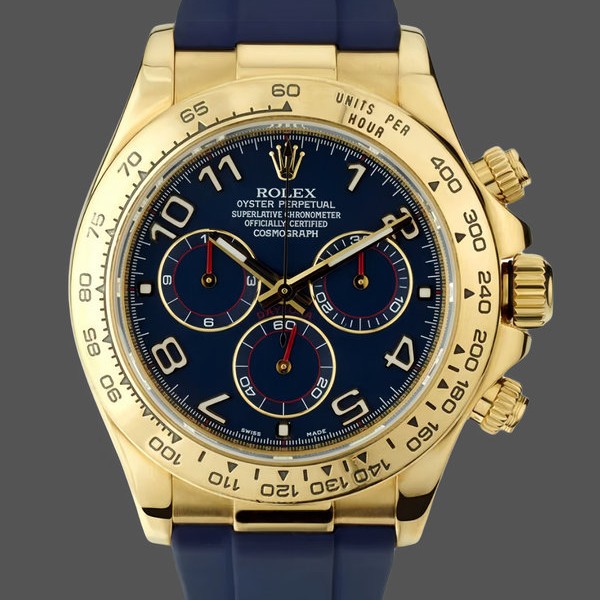 Replica Rolex Cosmograph Daytona Gelbgoldgehäuse Blaues Zifferblatt 116518 Herrenuhr Schweizer Handwerkskunst