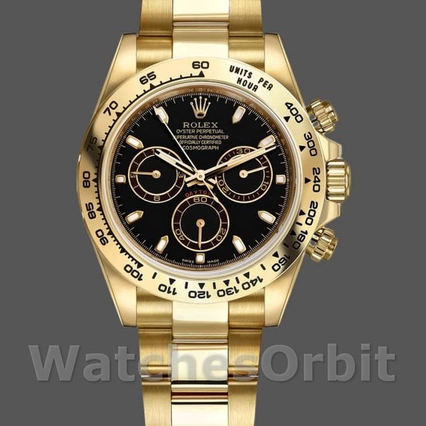 Replica Rolex Daytona 116508 Gelbgold Schwarzes Index-Zifferblatt 40MM Herren Replica Uhr Moderne Ästhetik