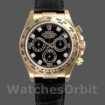 Replica Rolex Daytona 116518 Black Diamond Dial Black Leather strap 40mm Herren Replica Uhr