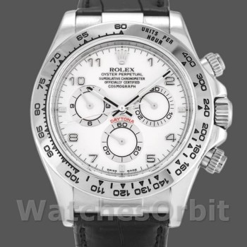 Replica Rolex Daytona 116519 White Arabic Dial Black Leather strap 40mm Herren Replica Uhr