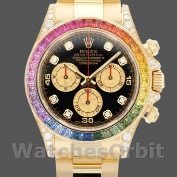 Replica Rolex Daytona 116528 Rainbow Bezel Black Diamond Dial 40mm Herren Replica Uhr