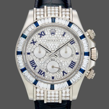 Replica Rolex Daytona 116599 Pave Diamond Dial Blue Leather Strap 40mm Herren Replica Uhr