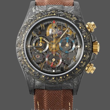 Replica Rolex Daytona Cosmograph DIW Carbon Case Skeleton Dial Brown Nylon Strap