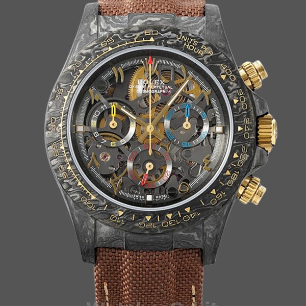 Replica Rolex Daytona Cosmograph DIW Carbon Case Skeleton Dial Brown Nylon Strap Kompromisslose Präzision