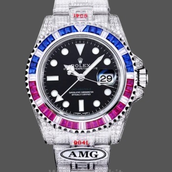 Replica Rolex GMT Master AMG 126710BLRO 40mm mit Dual Time & Saphirspiegel Diamantenuhr