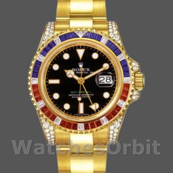 Replica Rolex GMT-Master II 116758 Oyster Armband Schwarzes Zifferblatt Diamanten 40mm Herren Replica Uhr