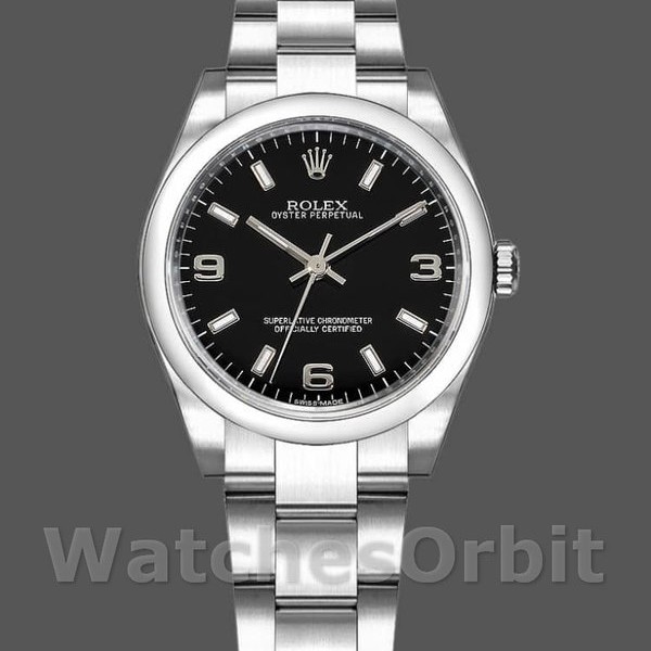 Replica Rolex Oyster Perpetual 177200 Black Arabic Dial Domed Bezel 31mm Lady Replica Uhr Hochwertige Damen Replica Uhr online kaufen