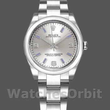 Replica Rolex Oyster Perpetual 177200 Silver Dial Blue Markers 31mm Lady Replica Uhr