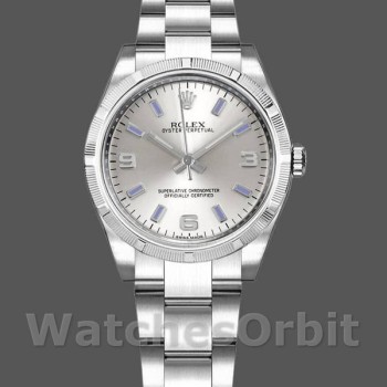 Replica Rolex Oyster Perpetual 177210 Silver Dial Blue Hour Markers 31mm Lady Replica Uhr