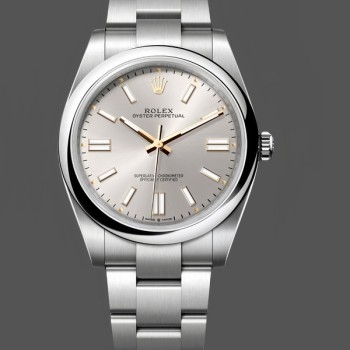 Replica Rolex Oyster Perpetual 41mm Smooth Bezel Oyster Bracelet Silver Dial 124300 0001