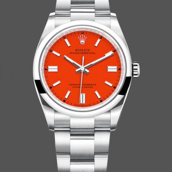 Replica Rolex Oyster Perpetual Coral Red Dial Uhrenarmband 126000 0007