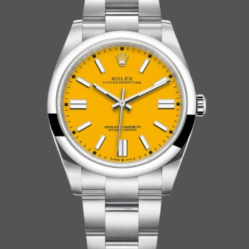 Replica Rolex Oyster Perpetual Gelbes Zifferblatt Oystersteel 124300 0004