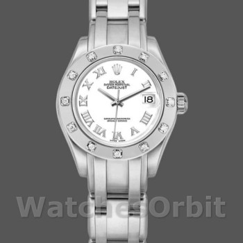 Replica Rolex Masterpiece Pearlmaster 80319 White Roman Dial 29MM Lady Replica Uhr