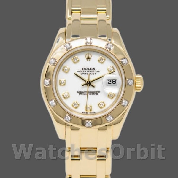 Replica Rolex Pearlmaster 80318 Gelbgold Weißes Zifferblatt 29MM Lady Uhren Replica Uhr, Replica Uhren, Elegantes Design
