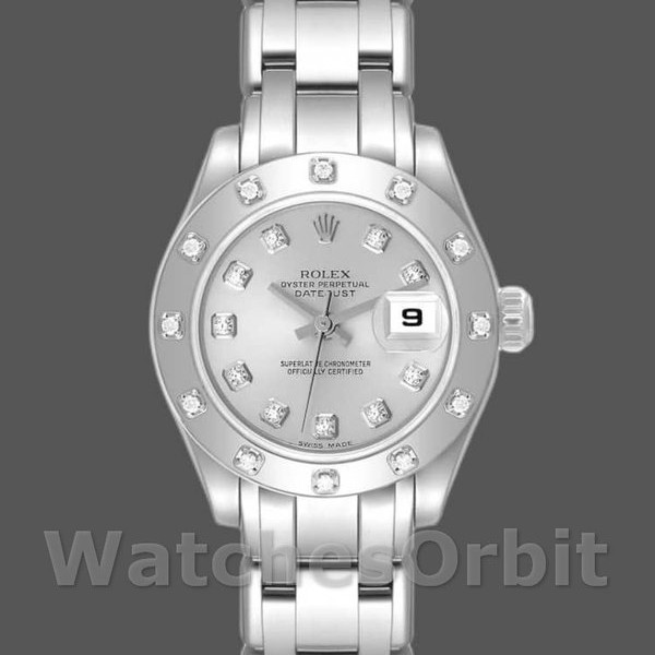Replica Rolex Pearlmaster 80319 Silber Diamant Zifferblatt 29MM Lady Replica Uhr, Replik, Hochwertige Nachbildung