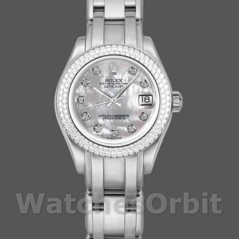 Replica Rolex Pearlmaster 81339 White MOP Diamond Dial 34mm Lady Replica Uhr