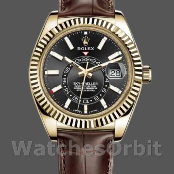 Replica Rolex Sky-Dweller 326138 Black Dial Yellow Gold 42MM Herren Replica Uhr