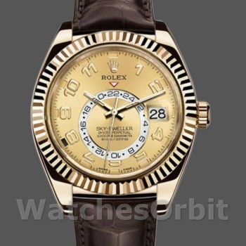 Replica Rolex Sky-Dweller 326138 Champagne Arabic Dial Yellow Gold 42MM Herren Replica Uhr