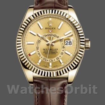 Replica Rolex Sky-Dweller 326138 Champagner Zifferblatt Gelbgold 42MM Herren Replica Uhr