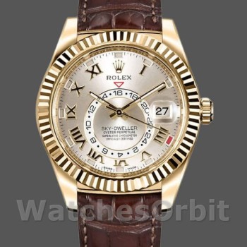 Replica Rolex Sky-Dweller 326138 Sunray Silver Dial Yellow Gold 42MM Herren Replica Uhr
