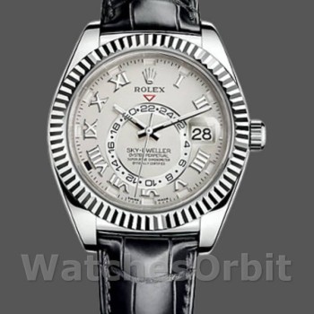 Replica Rolex Sky-Dweller 326139 Ivory Roman Dial Leather Strap 42MM Herren Replica Uhr
