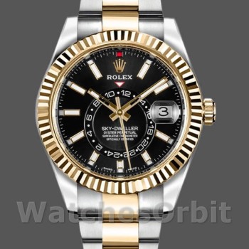 Replica Rolex Sky-Dweller 326933 Black Dial Stainless Steel 42MM Herren Replica Uhr