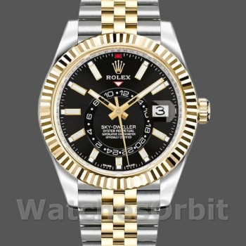 Replica Rolex Sky-Dweller 326933 Edelstahl Gelbgold Schwarzes Zifferblatt 42MM Herren Replica Uhr
