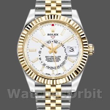 Replica Rolex Sky-Dweller 326933 Edelstahl Gelbgold Weißes Zifferblatt 42MM Herren Replica Uhr