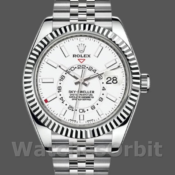 Replica Rolex Sky-Dweller 326934 Fluted Bezel White Dial 42MM Replica Uhr, Imitat, Präzise Verarbeitung
