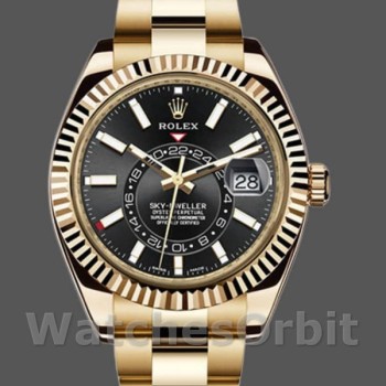 Replica Rolex Sky-Dweller 326938 Gelbgold Schwarz Zifferblatt 42mm Herren Replica Uhr