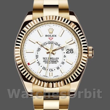 Replica Rolex Sky-Dweller 326938 Gelbgold Weißes Zifferblatt 42mm Herren Replica Uhr