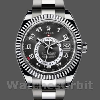 Replica Rolex Sky-Dweller 326939 Fluted Bezel Black Dial 42MM Herren Replica Uhr