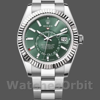 Replica Rolex Sky-Dweller 336934 Fluted Bezel Green Dial 42MM Herren Replica Uhr