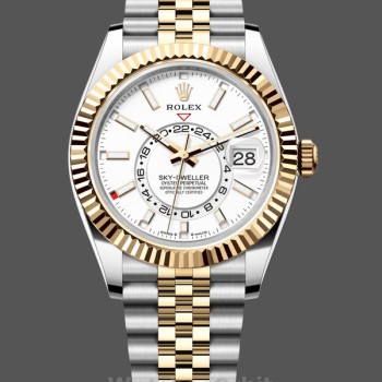 Replica Rolex Sky Dweller 42 White Dial Gelbgold Edelstahl Jubiläum 336933 0006