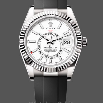 Replica Rolex Sky Dweller 42 Weißgold Weißes Zifferblatt Oysterflex M336239 0003