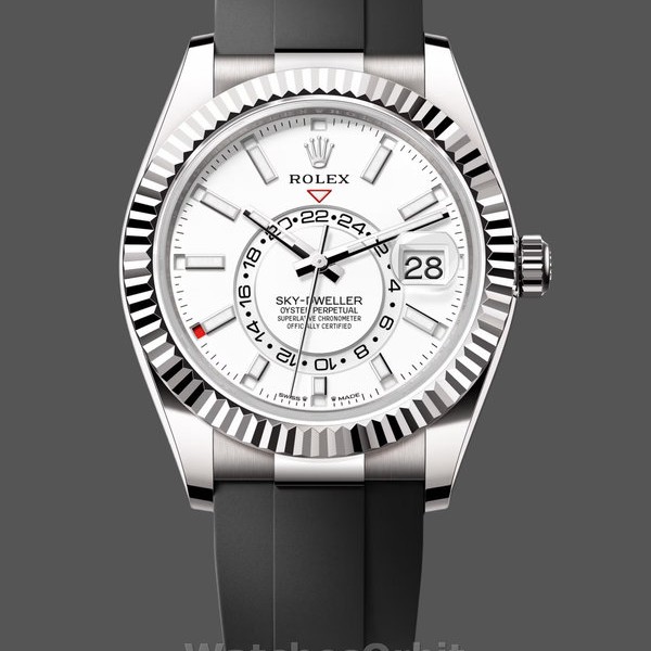 Replica Rolex Sky Dweller 42 Weißgold Weißes Zifferblatt Oysterflex M336239 0003 Schweizer Handwerkskunst