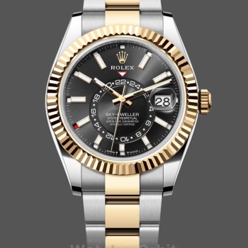 Replica Rolex Sky Dweller 42 Gelb Rolesor Schwarz Zifferblatt Oyster M336933 0003 Herrenuhr