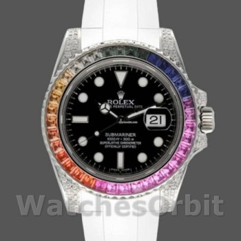 Replica Rolex Submariner 116610 Black Dial White Rubber strap 40mm Herren Replica Uhr